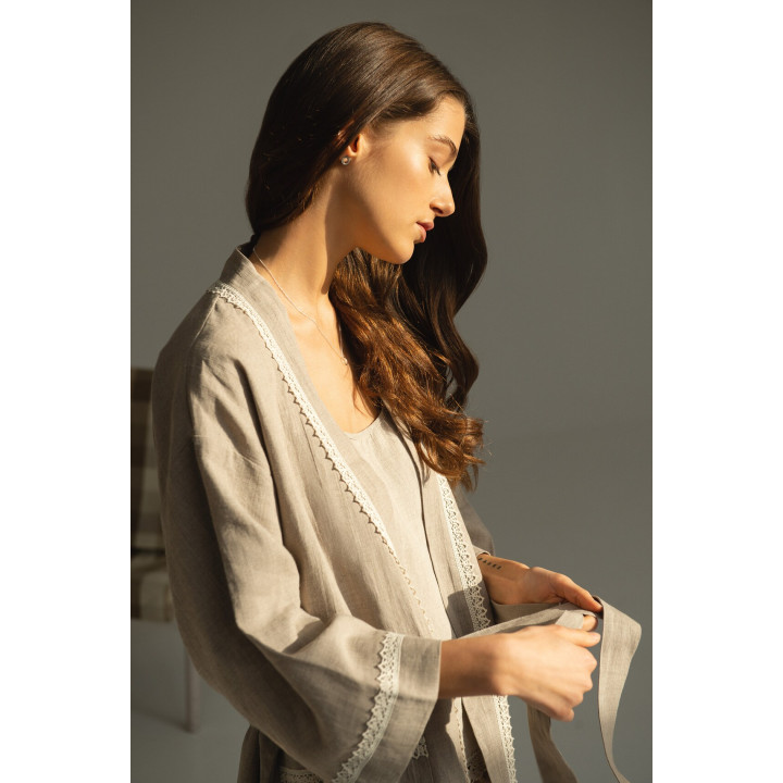 Pure linen eco friendly natural bath/night robe, short