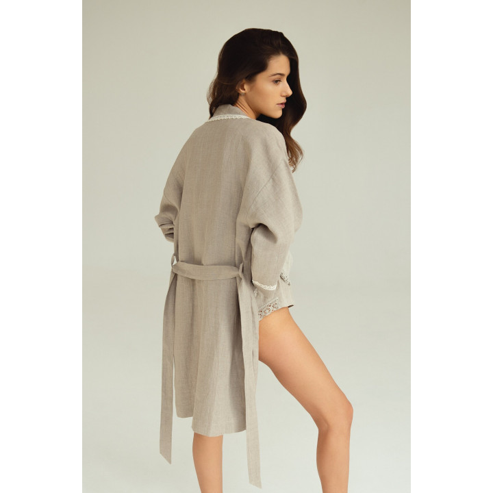 Pure linen eco friendly natural bath/night robe, short