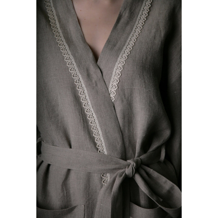 Pure linen eco friendly natural bath/night robe, short