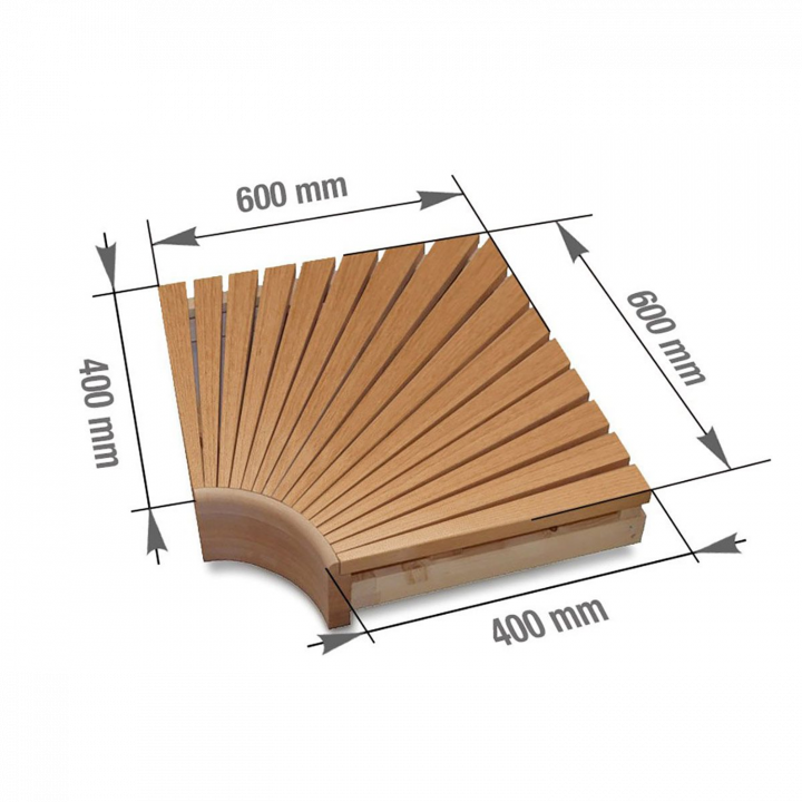 Corner module for modular sauna benches, 600x600 mm, Alder