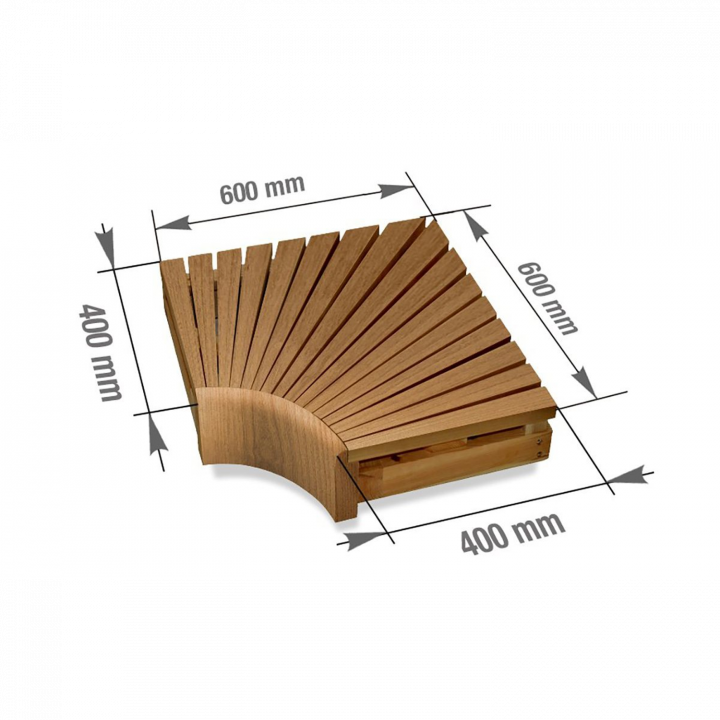 Corner module for modular sauna benches, 600x600, Heat-treated aspen