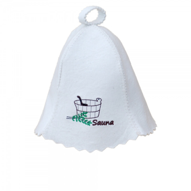 Sauna hat - SAUNA with a white tub and scoop Sauna hat - SAUNA with a white tub and scoop