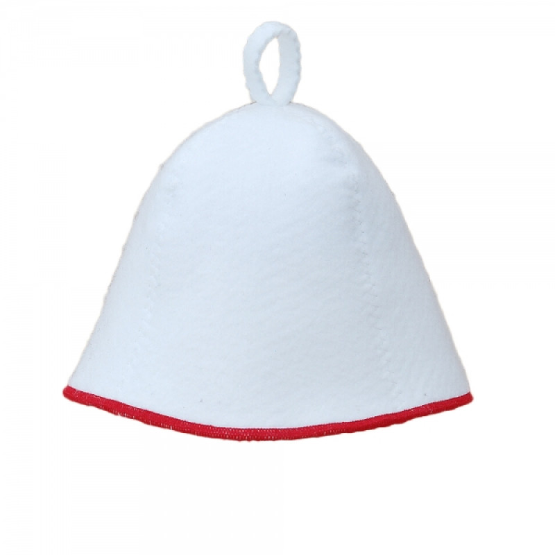 Sauna hat - White with a red stripe