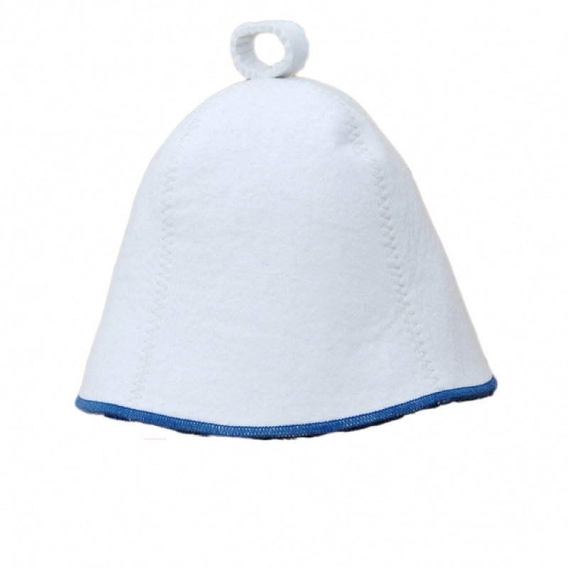 Sauna hat - White with a blue stripe