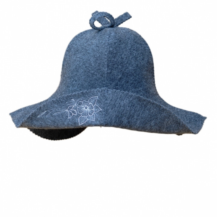 Sauna hat - gray, with a silver flower