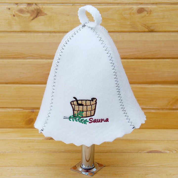 Sauna hat - SAUNA with golden bucket and ladle, white