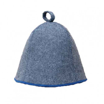 Sauna hat - Gray with a blue stripe