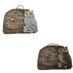 Ceramic sauna thermometer - owl on a branch  Ceramic sauna thermometer - owl on a branch