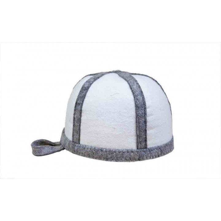 Sauna hat - woolen, white with gray stripes