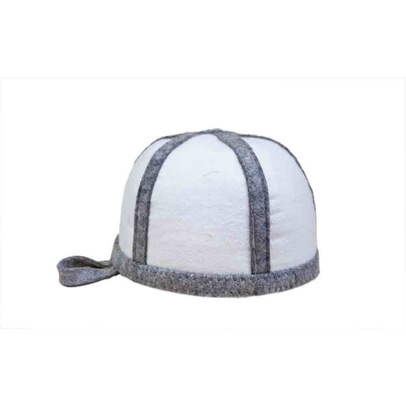 Sauna hat - woolen, white with gray stripes