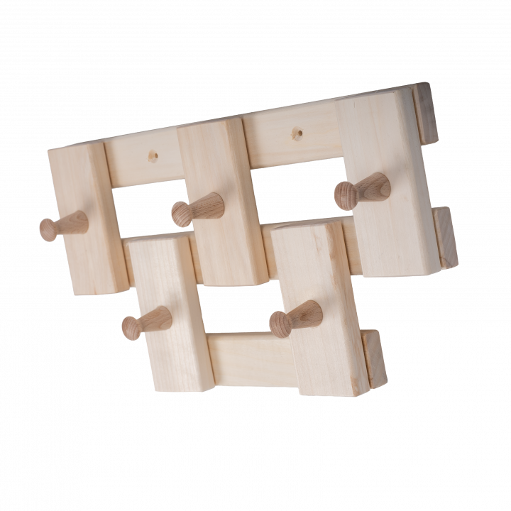 Linden wood hanger with 5 hooks