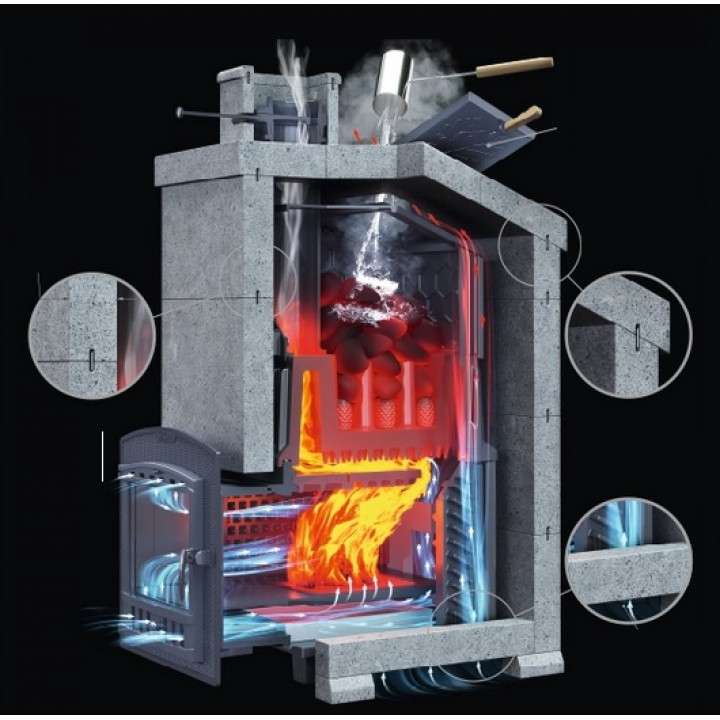 Wood-burning sauna stove - Kit GEFEST GROM 30 (P2) President 1020/60 TALCOMAGNESITE