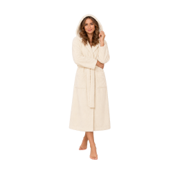 Cotton velour hooded bathrobe, cream 