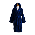 Cotton velour hooded bathrobe, blue - 1