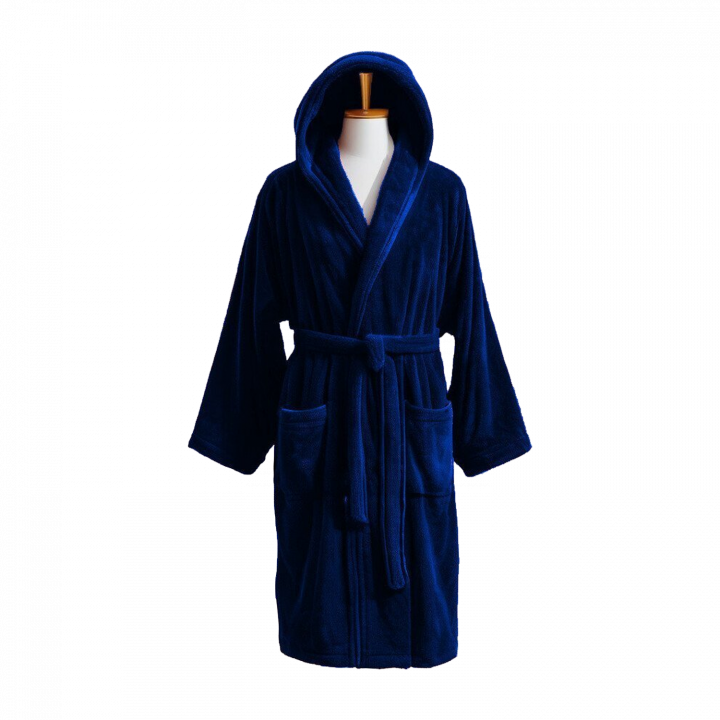 Cotton velour hooded bathrobe, blue