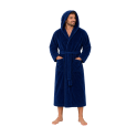Cotton velour hooded bathrobe, blue - 0