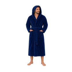 Cotton velour hooded bathrobe, blue 