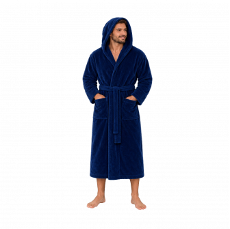 Cotton velour hooded bathrobe, blue