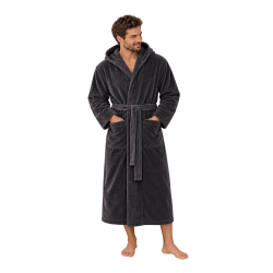 Cotton velour bathrobe with hood, gray 
