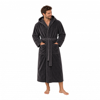 Cotton velour bathrobe with hood, gray