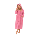 Cotton velour hooded bathrobe, pink - 0