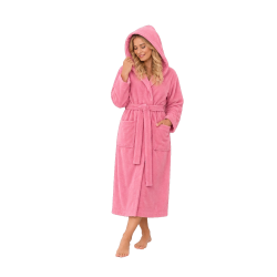 Cotton velour hooded bathrobe, pink 