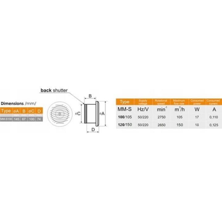 MM-S sauna fan with back valve and round wood finish d/100mm