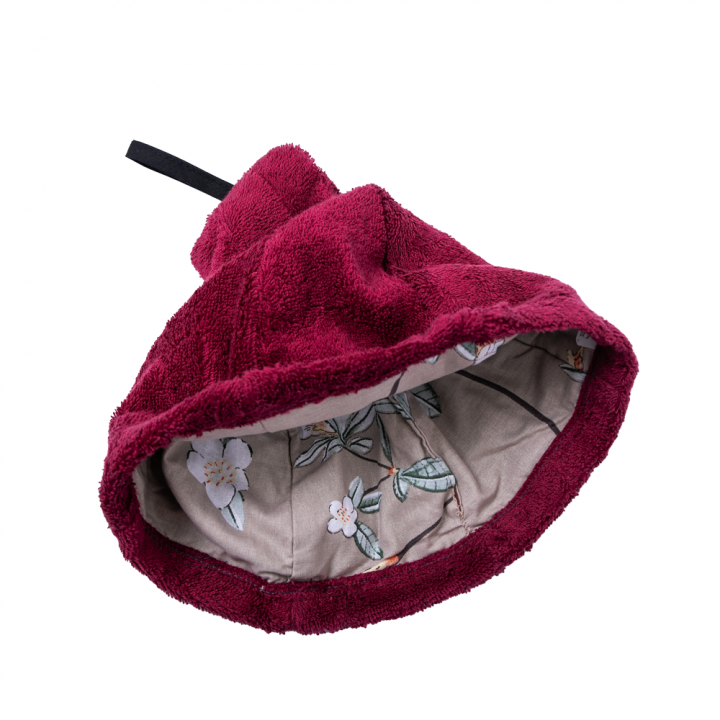 Gift set in a gift box for HER. Women's sauna hat and apron - BURGUNDY L - XL