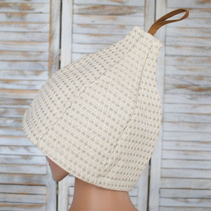Gift set in a gift box for HER. Women's sauna hat and apron - LINEN, embroidered