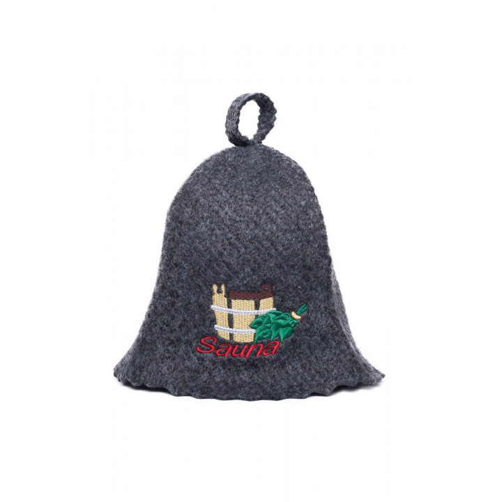 Sauna cap - SAUNA with bucket and whisk, gray