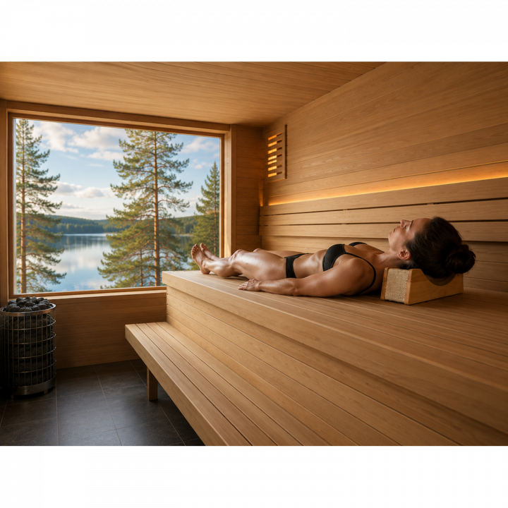 Alder sauna headrest with textile fabric