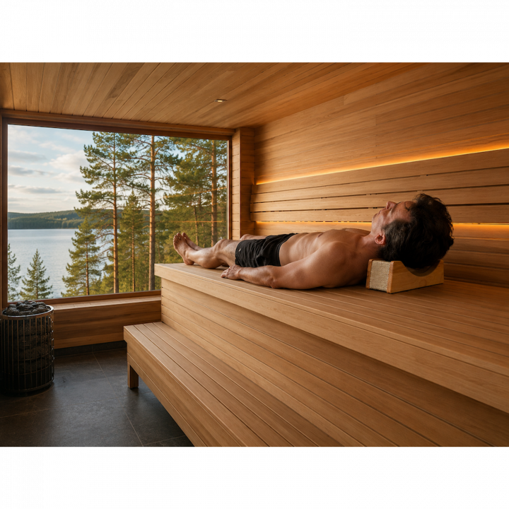 Alder sauna headrest with textile fabric