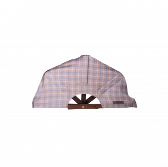 Sauna fan, light-colored checkered fabric