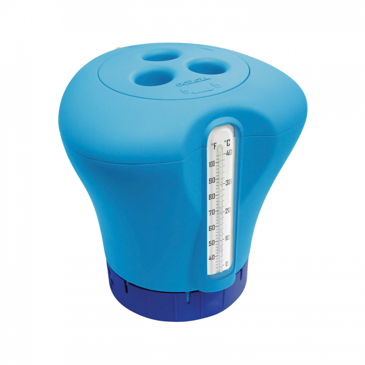 Floating dispenser with thermometer, blue