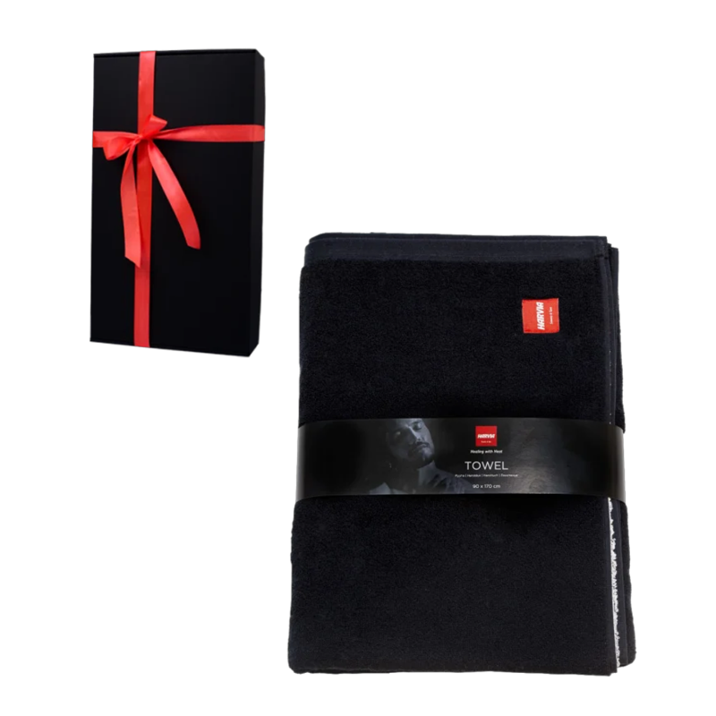 Towel HARVIA #healingwithheat in a gift box, 90 x 170 cm, black