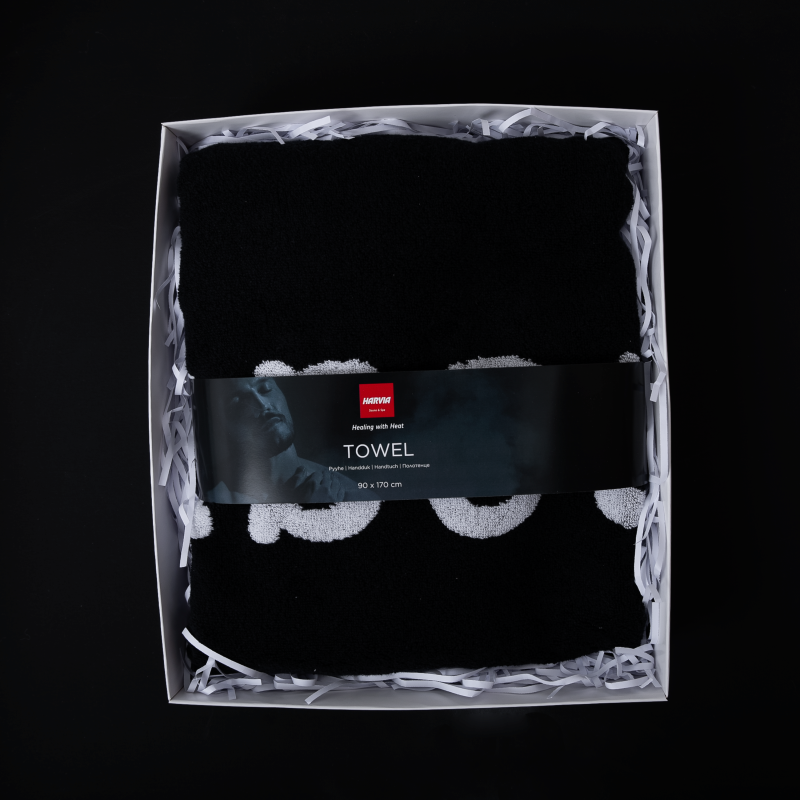 Towel HARVIA #healingwithheat in a gift box, 90 x 170 cm, black