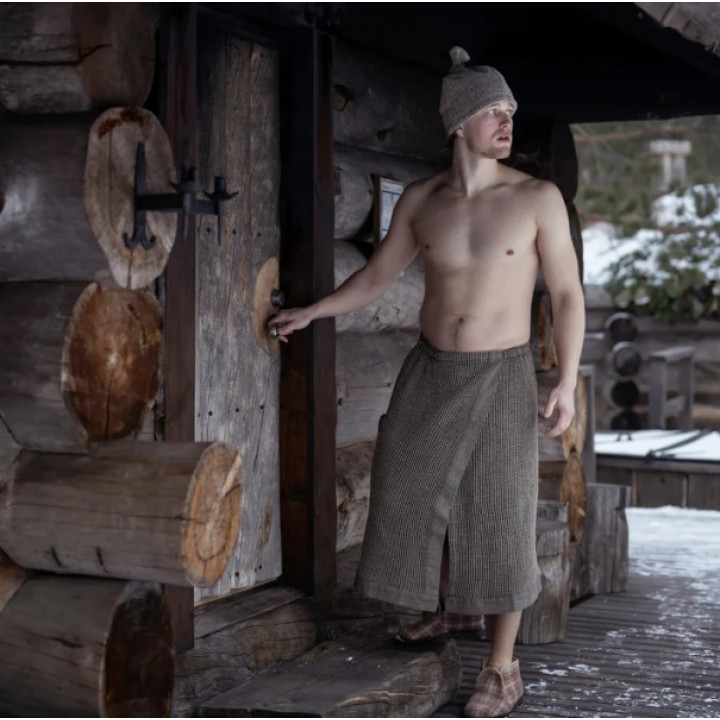 Gift set in a gift box RENTO KENNO FOR HIM. Cotton hat and apron, brown