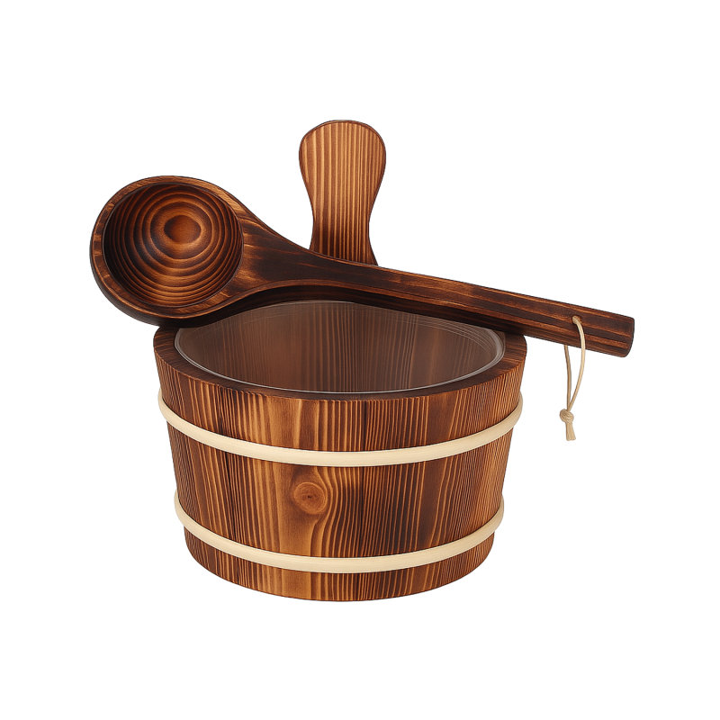 SAUFLEX wooden bucket and ladle 4 l, burned aspen