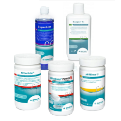 Maintenance kit for pools with cartridge filter, with chlorine  Maintenance kit for pools with cartridge filter, with chlorine
