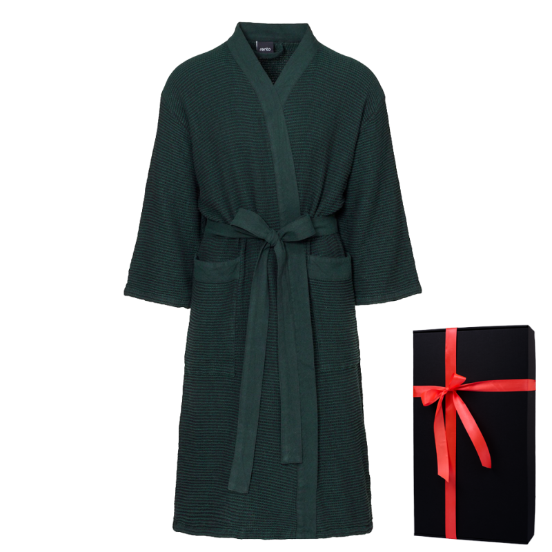 Unisex bathrobe in a gift box, RENTO KENNO, dark green