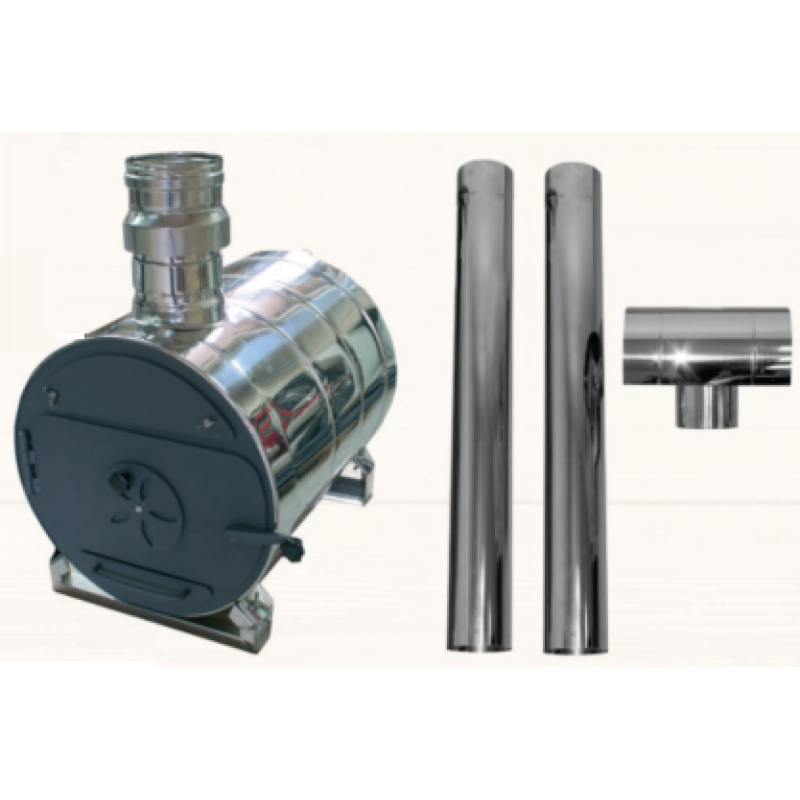 External round tub water heater and chimney set