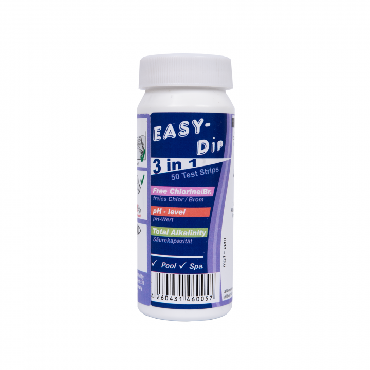 Water test strips Easy-Dip 3 in 1, PH/CL/BR/Alkalinity testing, 50 pcs