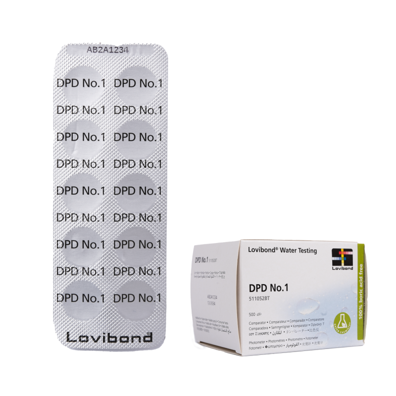 Water testing tablets DPD 1, for photometer, chlorine and bromine content determination, 10 tablets