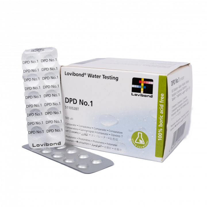 Water testing tablets DPD 1, for photometer, chlorine and bromine content determination, 10 tablets