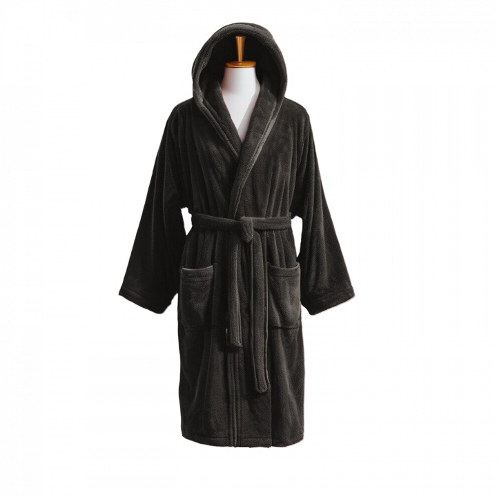 Cotton velour bathrobe with hood, gray