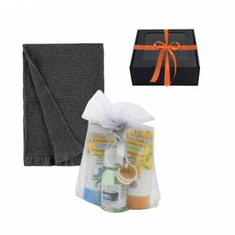 Men's gift set in a gift box. Sauna honey, sauna oil and hand towel