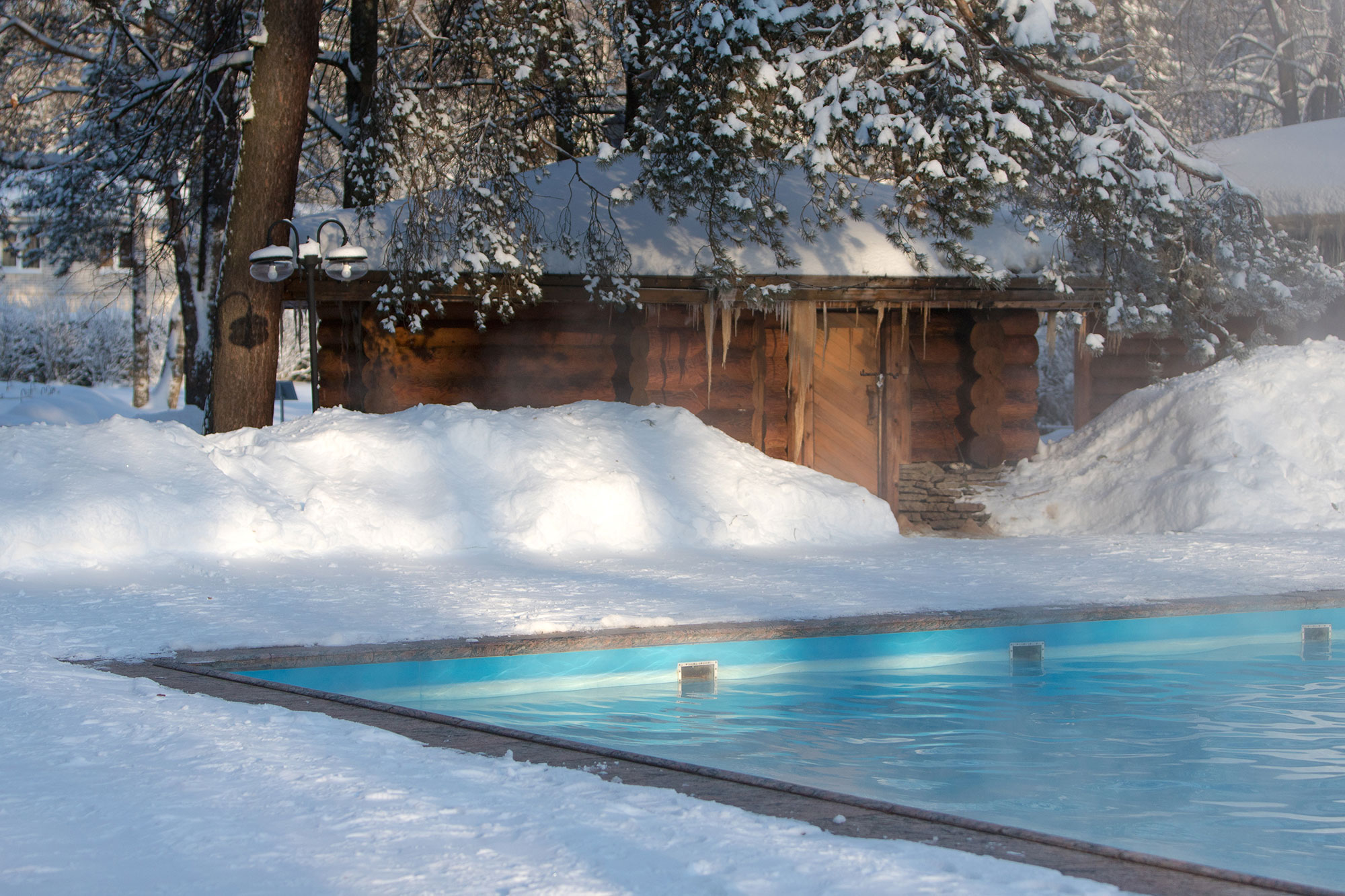 sauna and pool in winter
