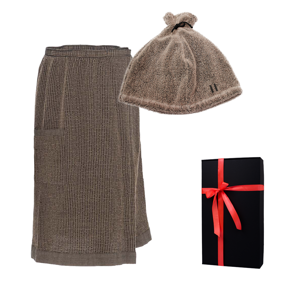 sauna apron and hat in a gift box
